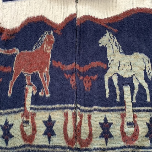 Tejidos Ruminahui Vintage Alpaca Wool Western Cowboy Horse Hooded Sweater Jacket - Picture 8 of 14